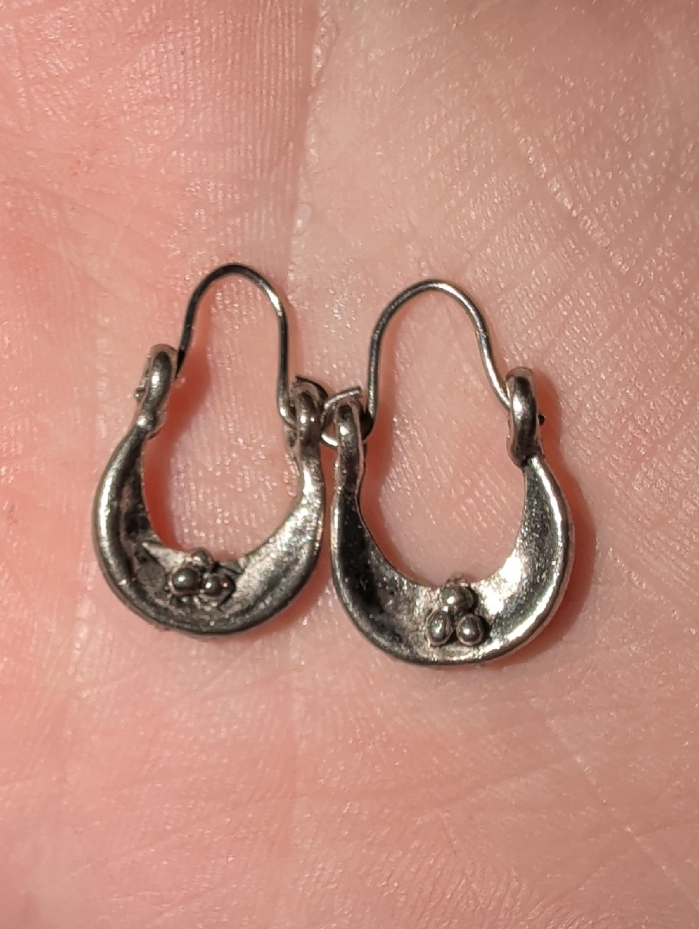 Vtg. Sterling Silver Crescent Balinese Drop Earrings
